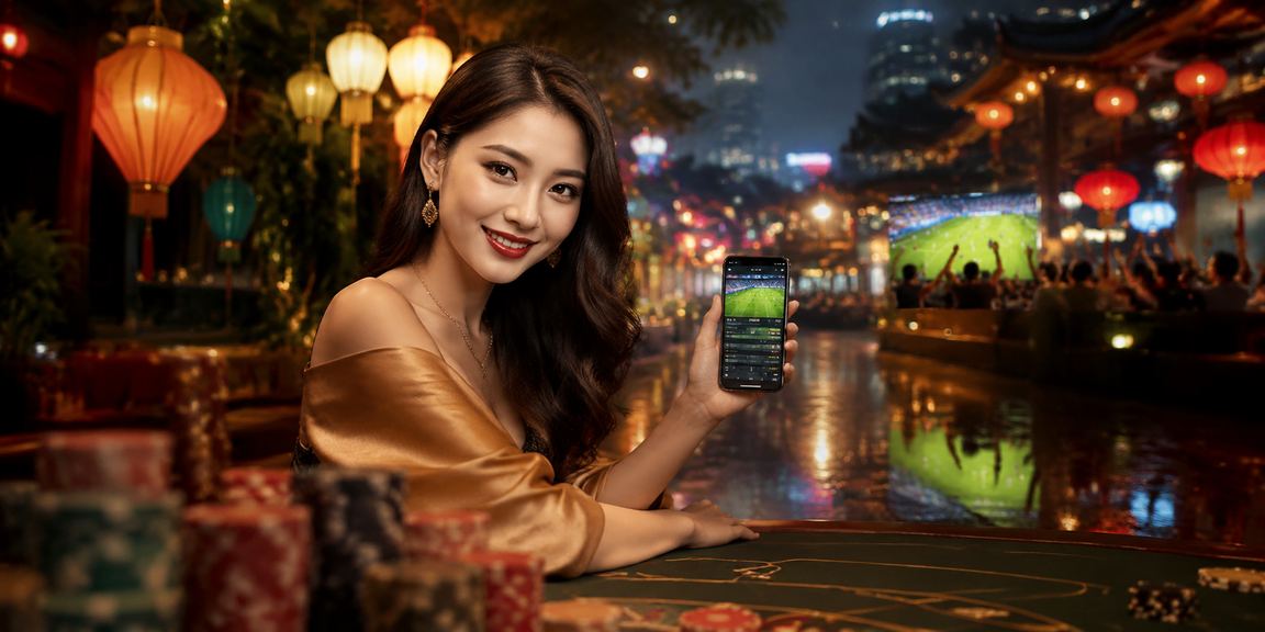 Người dùng Huế sử dụng ứng dụng casino di động tại chợ đêm lung linh đèn lồng