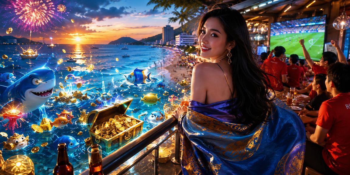 Người dùng thư giãn trên bãi biển Vũng Tàu với điện thoại trải nghiệm cá cược trực tuyến